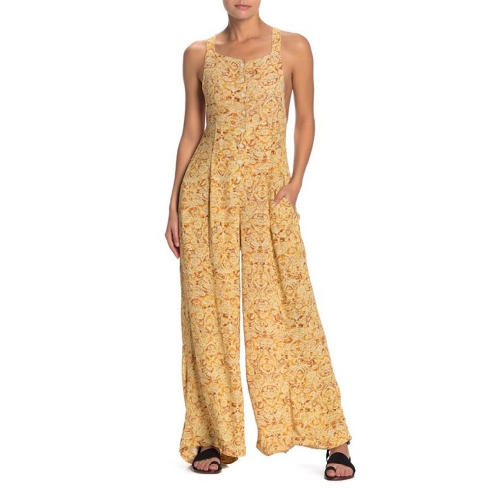 Free People Yellow Paisley Wide-Leg Jumpsuit